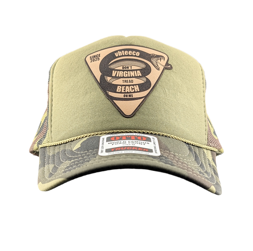 Don't Tread On Me Camo Trucker Patch Hat with Gadsden Pin
