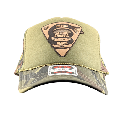 Don't Tread On Me Camo Trucker Patch Hat with Gadsden Pin