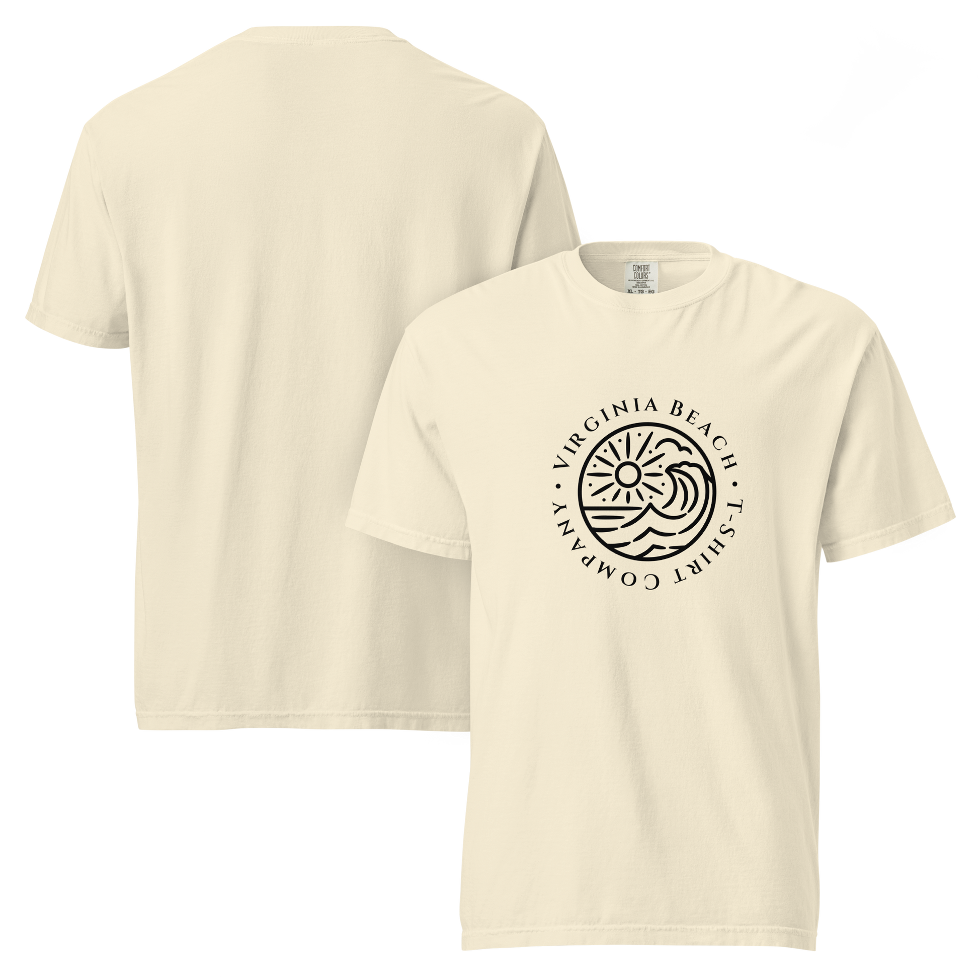 Product mockup - VBTeeCo - Logo T-Shirt - Ivory comfort colors tee with Black VBTeeCo logo design