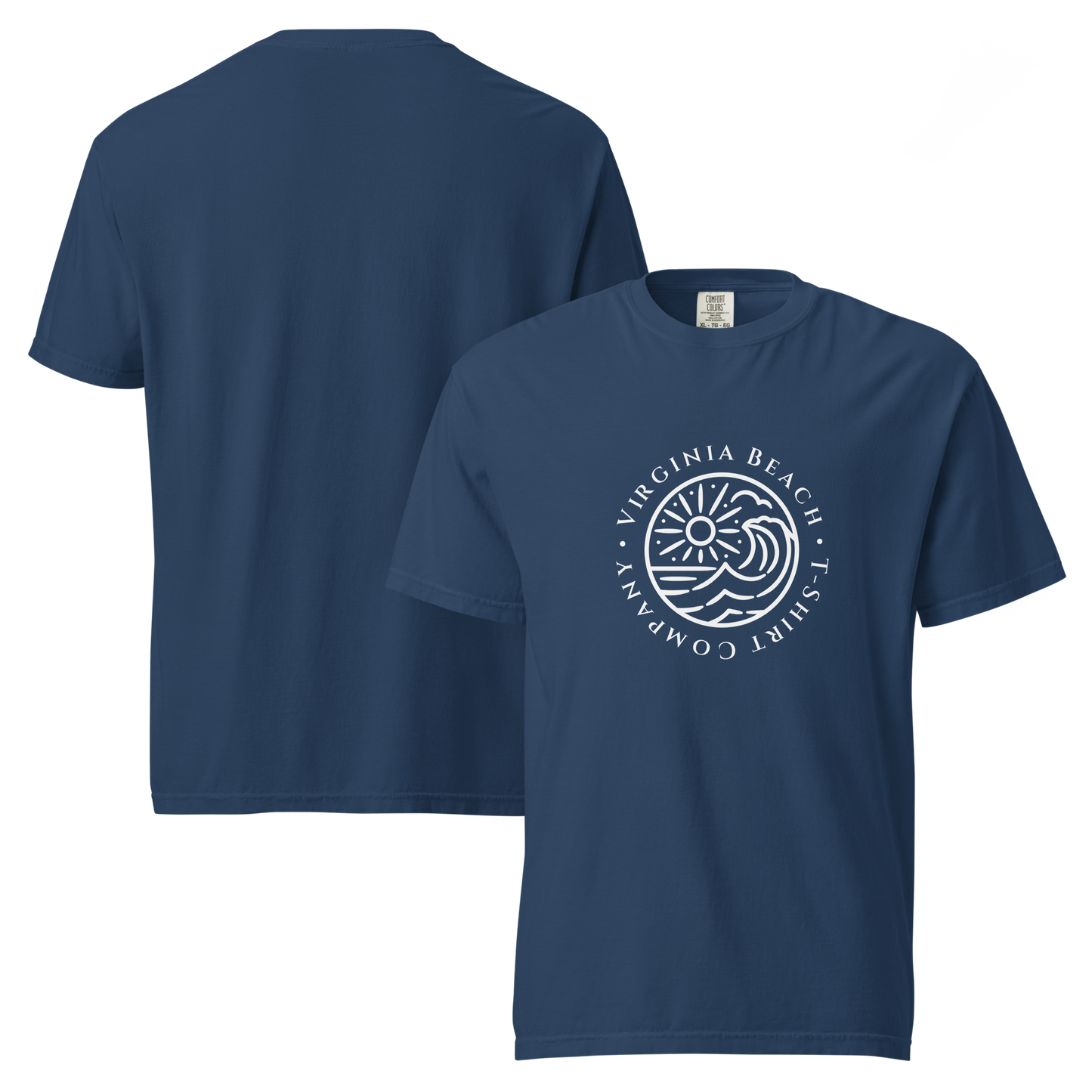 Product mockup - VBTeeCo - Logo T-Shirt - True Navy comfort colors tee with white VBTeeCo logo design