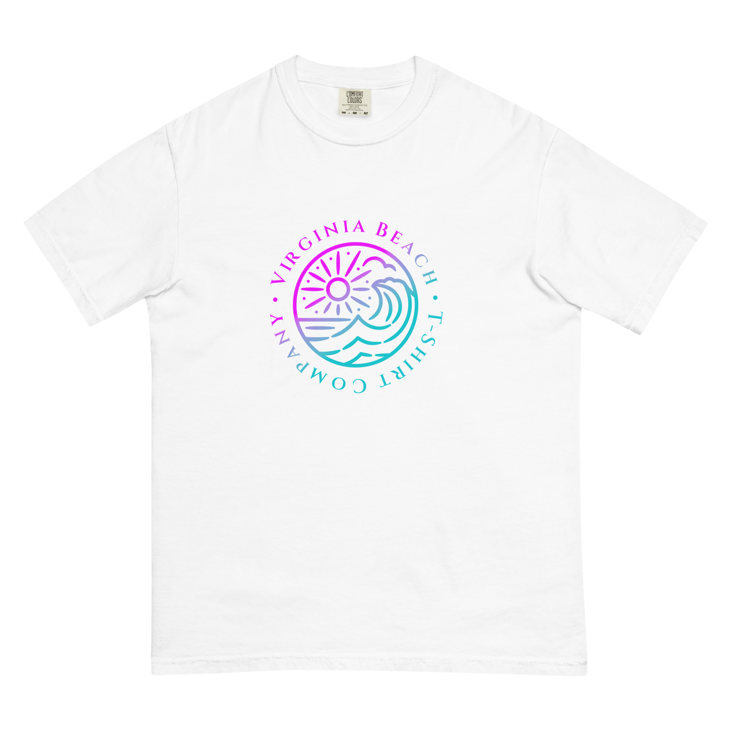 VBTeeCo - Logo T-Shirt - White comfort colors tee with pink to blue gradient VBTeeCo logo design